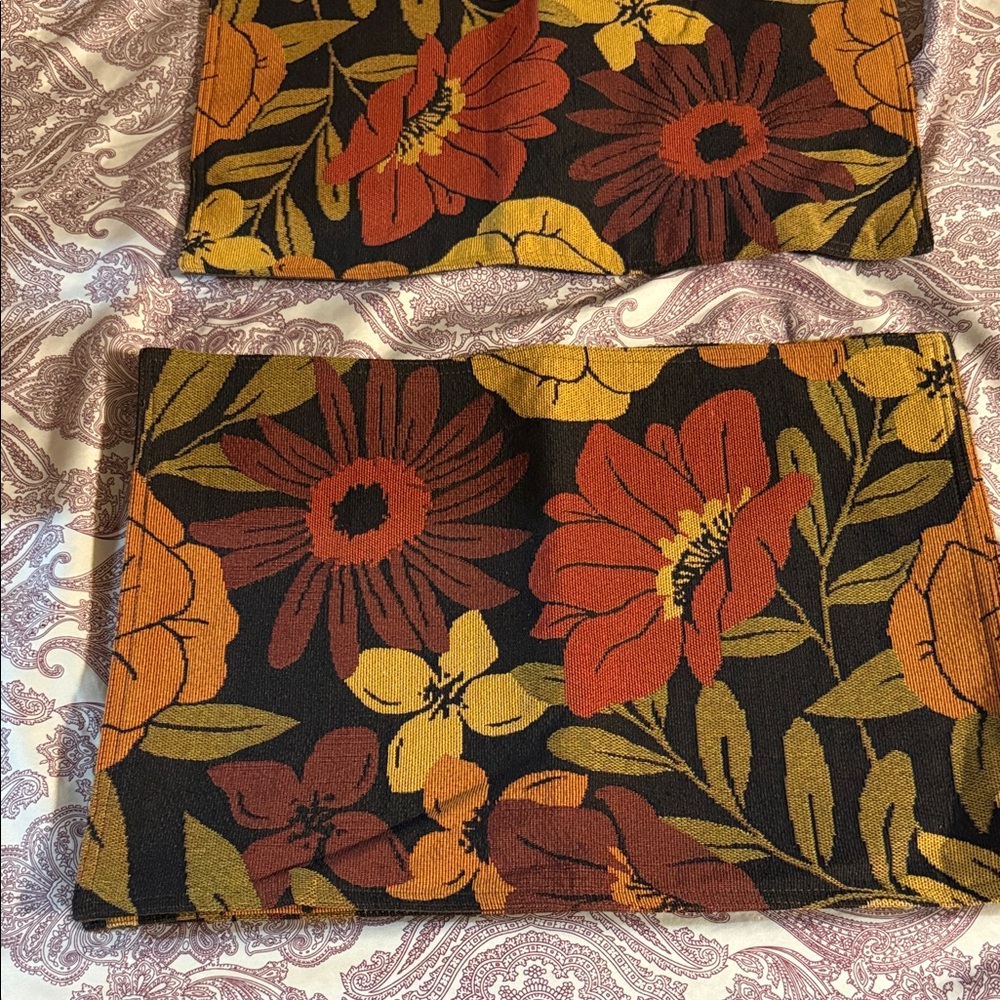 Source Unknown Floral Kitchen Placemats Black, Red, Orange, Yellow, Green